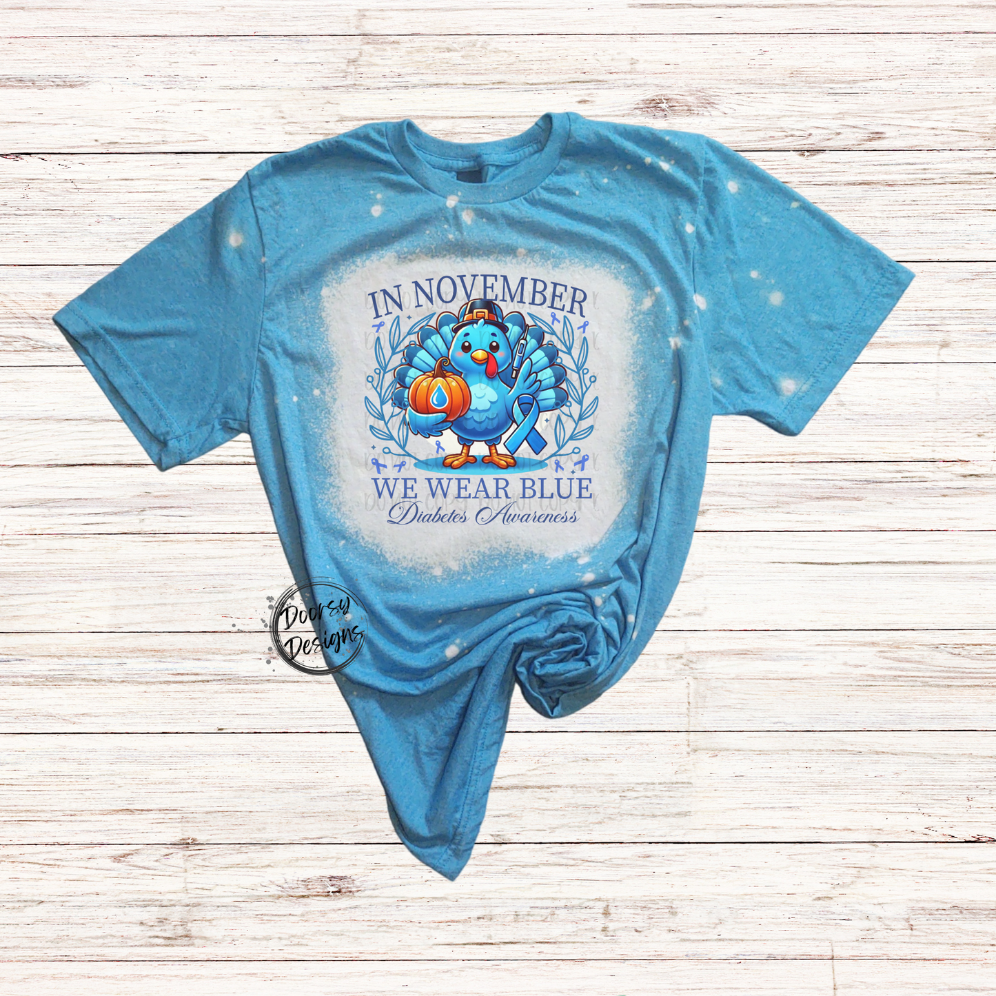 Turkey We Wear Blue Bleached Diabetes Awareness Shirt