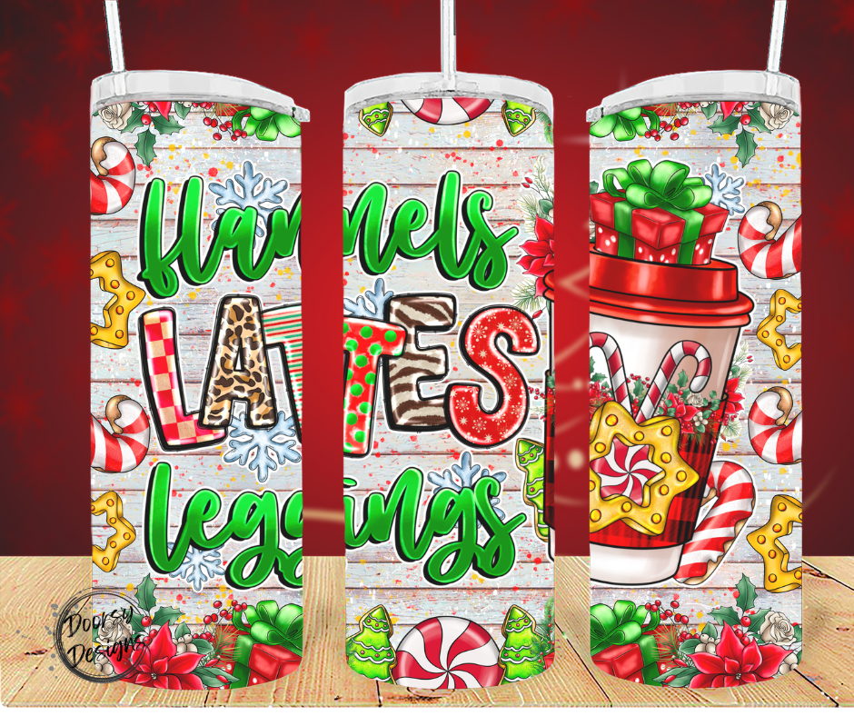 Flannels Lattes Leggings Christmas 20oz Sublimation Tumbler Cup