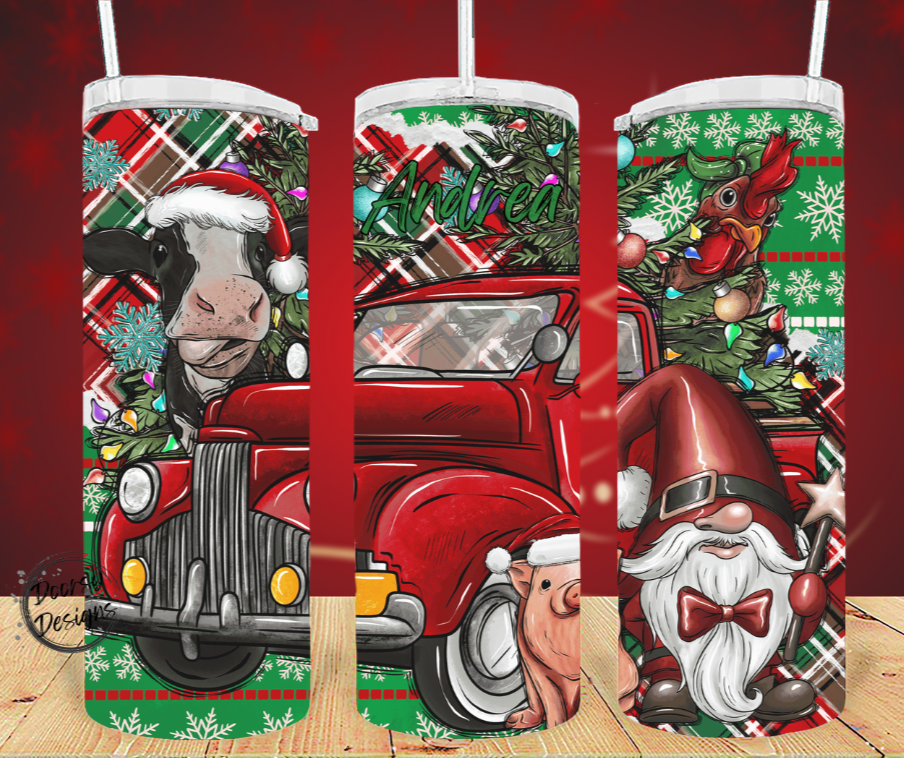 Cow & Gnome Christmas Truck 20oz Sublimation Tumbler Cup