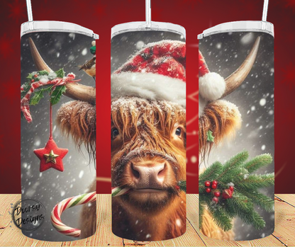 Christmas Highlander Cow 20oz Sublimation Tumbler Cup