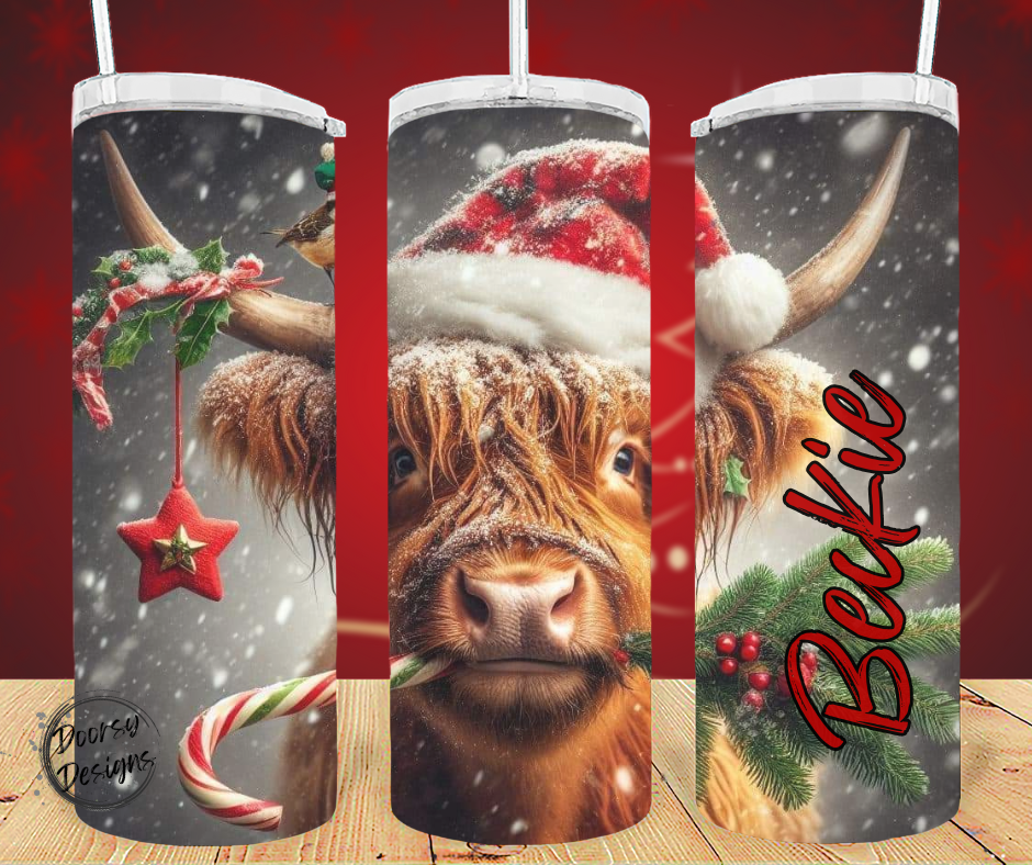 Christmas Highlander Cow 20oz Sublimation Tumbler Cup