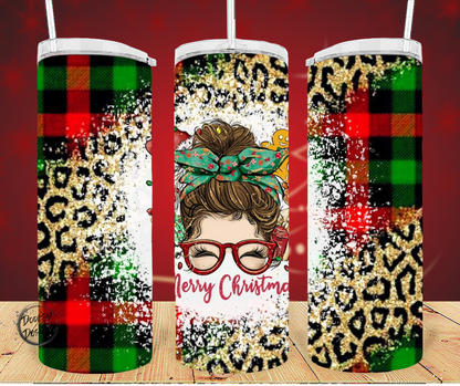 Messy Bun Merry Christmas 20oz Sublimation Tumbler Cup