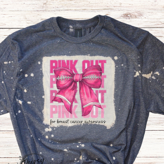 Pink Out with Football Ribbon Bleached Shirt