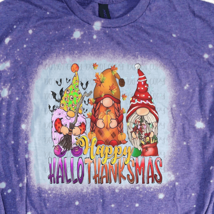 Gnomes Happy HalloThanksMas Bleached Shirt