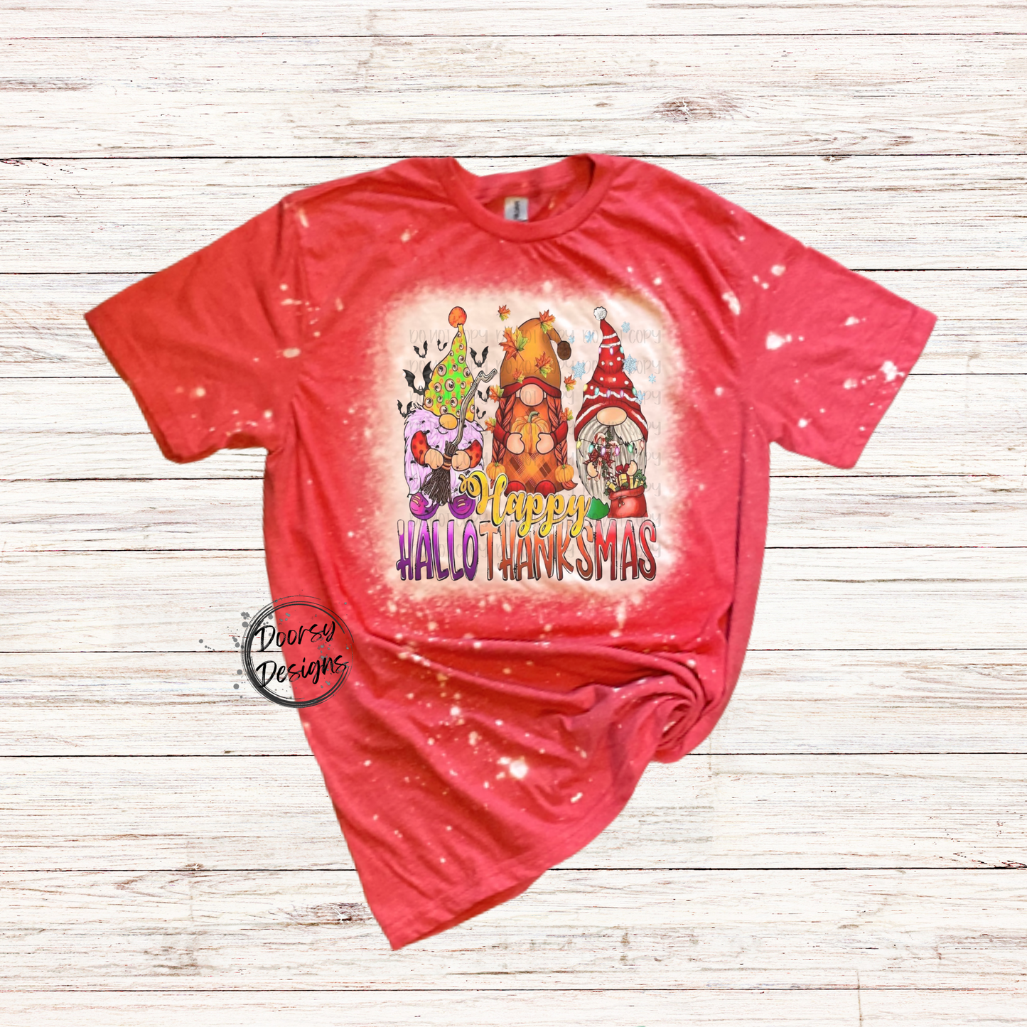 Gnomes Happy HalloThanksMas Bleached Shirt