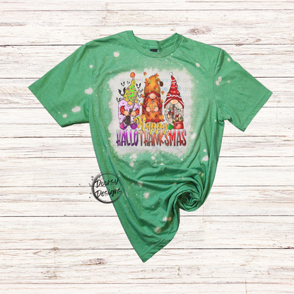 Gnomes Happy HalloThanksMas Bleached Shirt