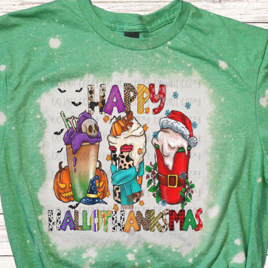 Happy HalloThanksMas Bleached Shirt