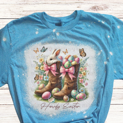 Howdy Easter Cowboy Boots Bleached Shirt