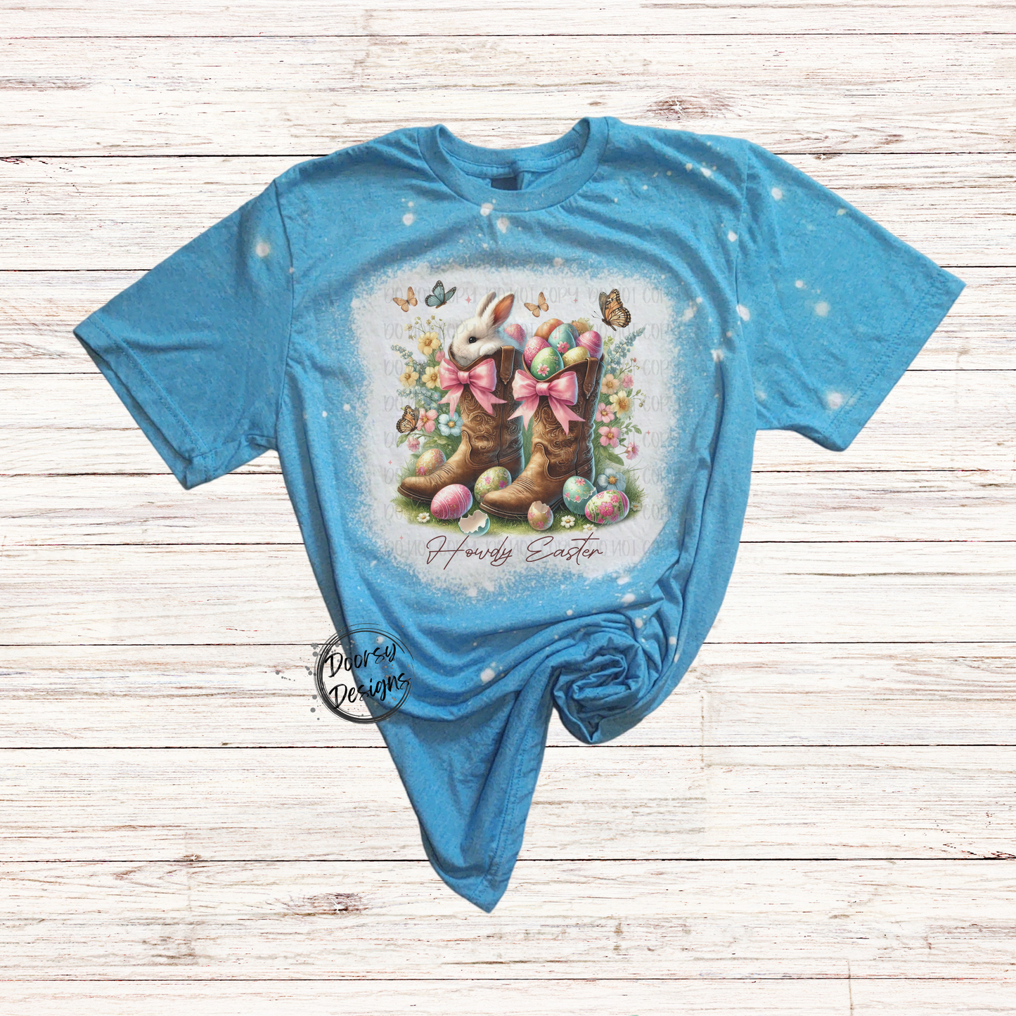 Howdy Easter Cowboy Boots Bleached Shirt