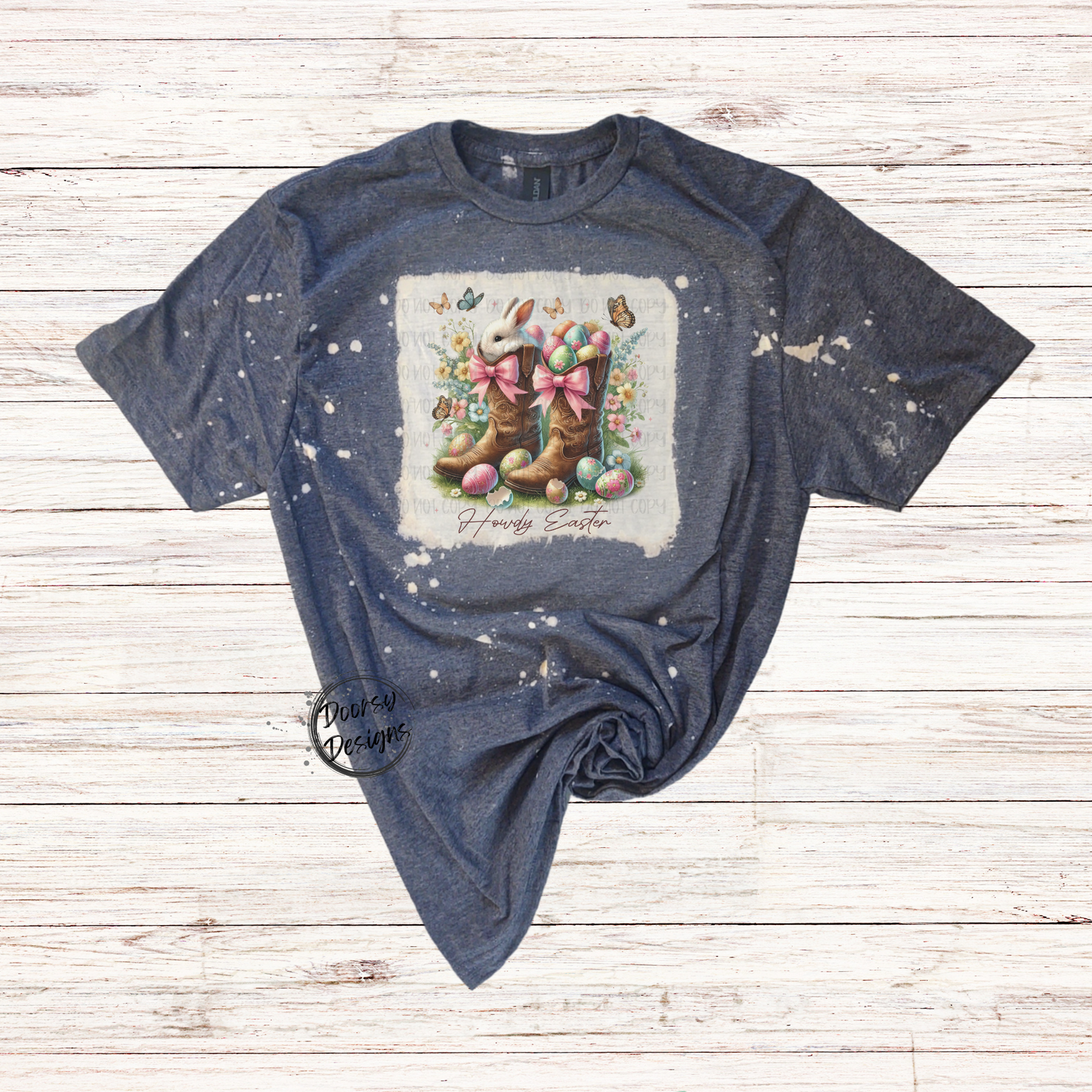 Howdy Easter Cowboy Boots Bleached Shirt