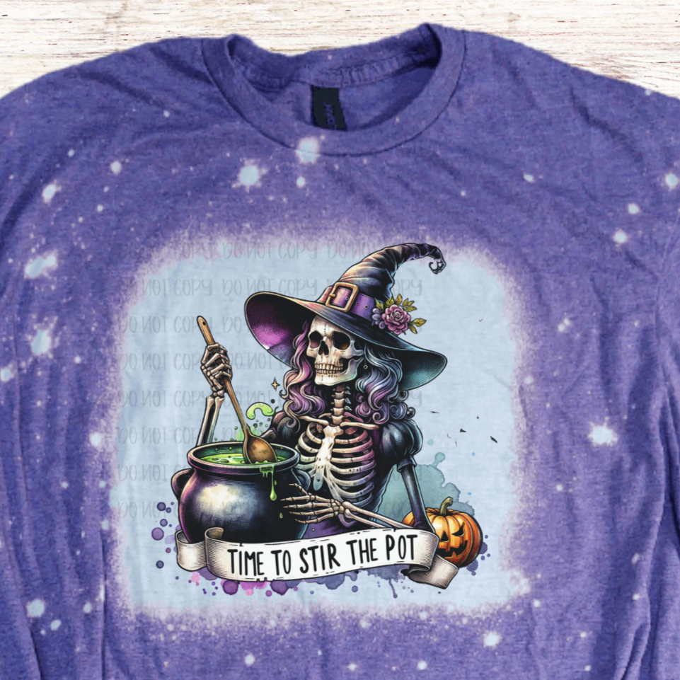 Witch Stir the Pot Bleached Halloween Shirt