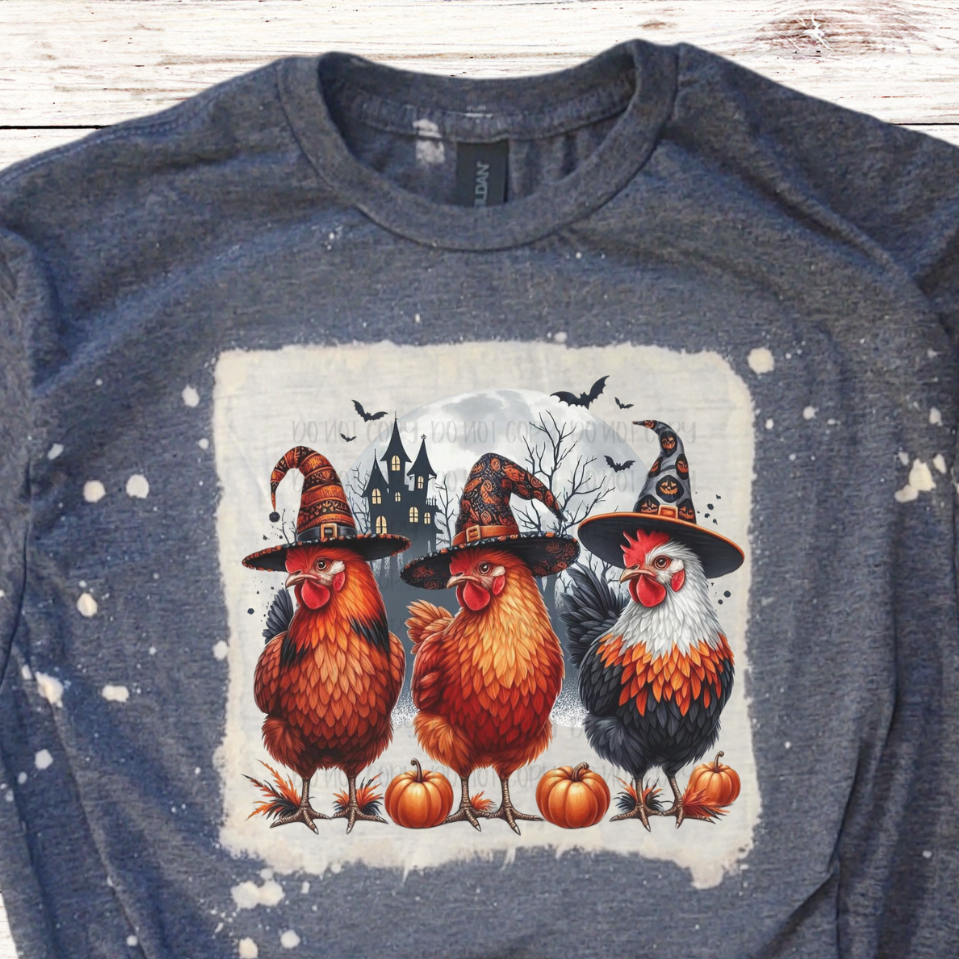 Witch Chickens Bleached Halloween Shirt