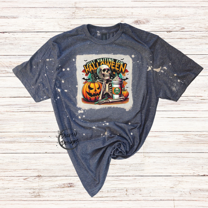 Skeleton Waiting for Halloween Bleached Halloween Shirt