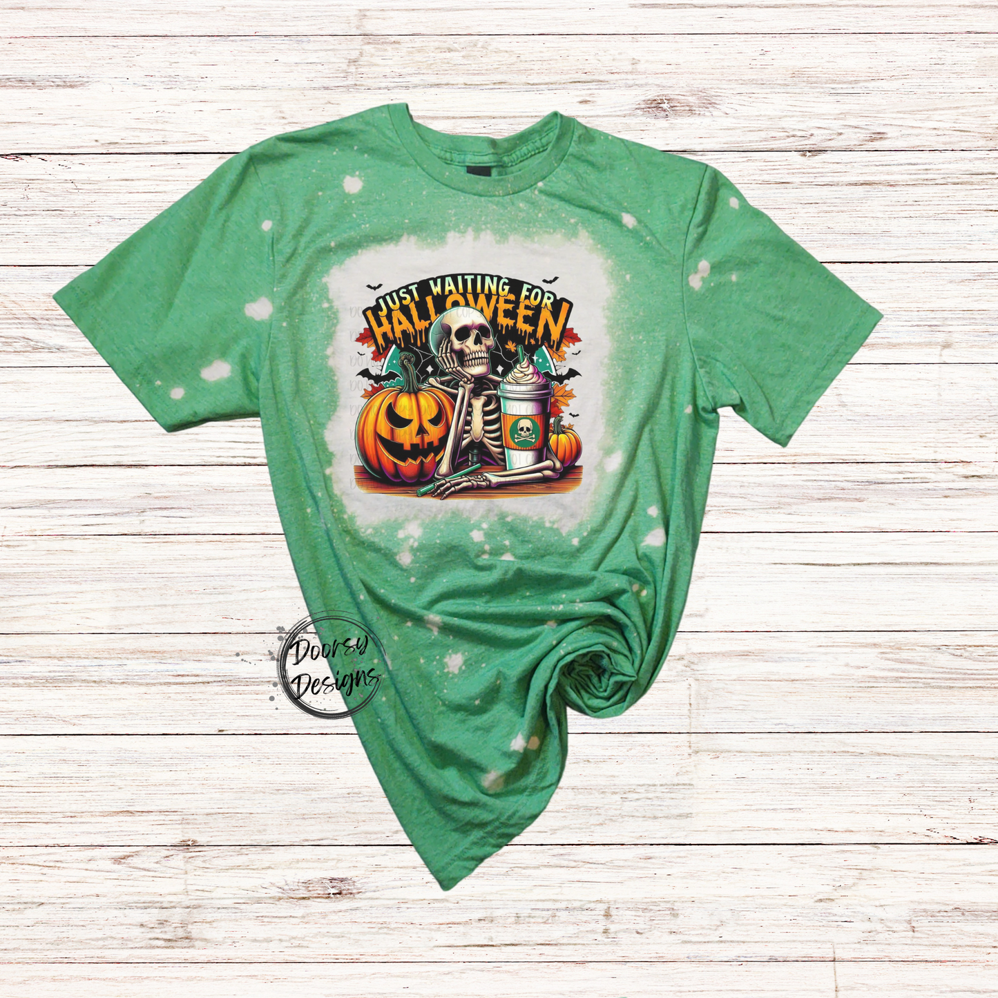 Skeleton Waiting for Halloween Bleached Halloween Shirt