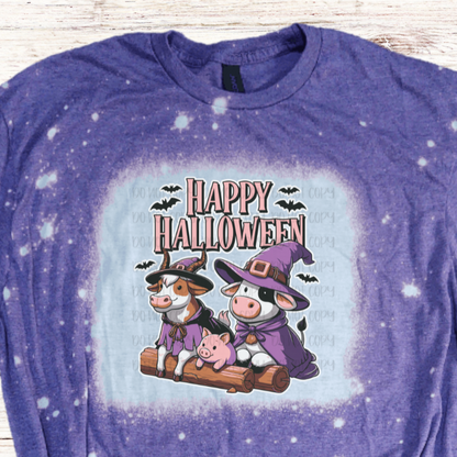 Happy Halloween Bleached Shirt w Farm Animals