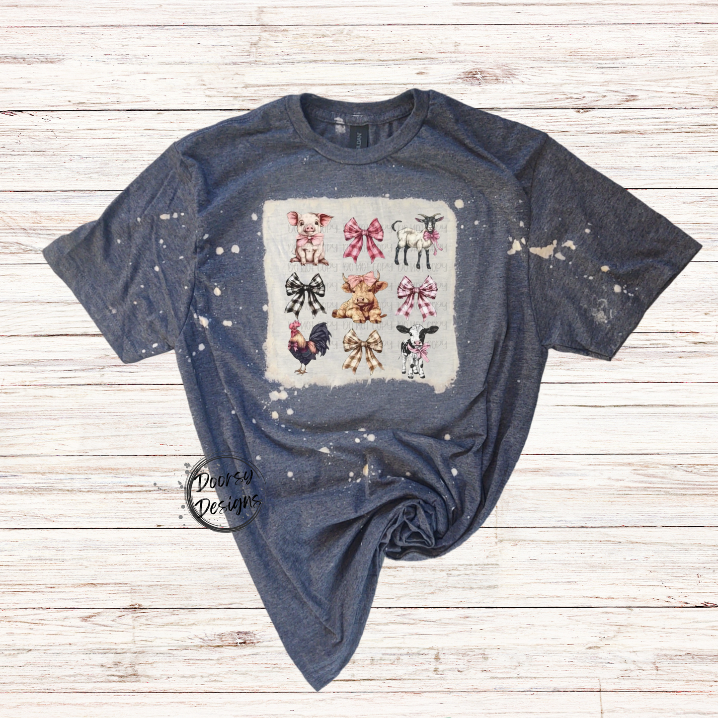 Farm Animal & Coquette Bow Bleached T-Shirt