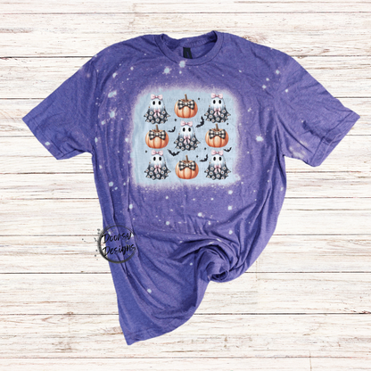 Coquette Ghosts with Pumpkins Bleached Halloween Shirt