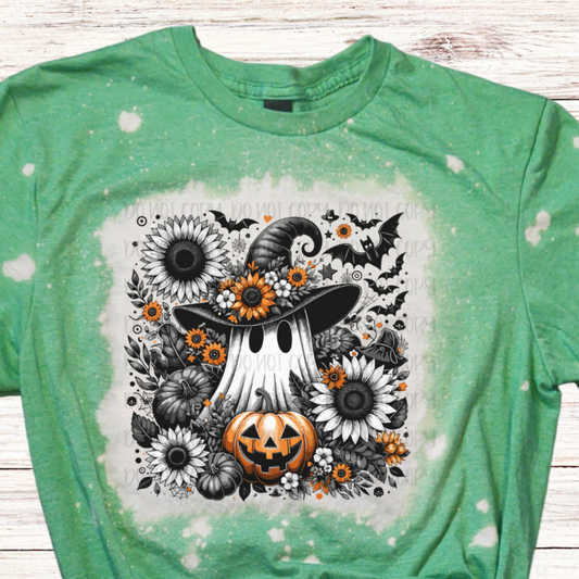 Ghost and Pumpkins Bleached Halloween Shirt