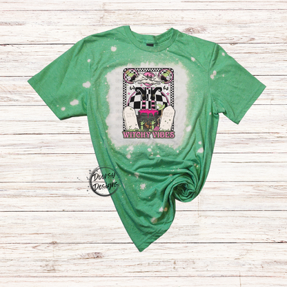 Tarot Card Witchy Vibes Bleached Halloween Shirt