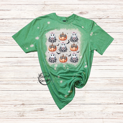 Coquette Ghosts with Pumpkins Bleached Halloween Shirt