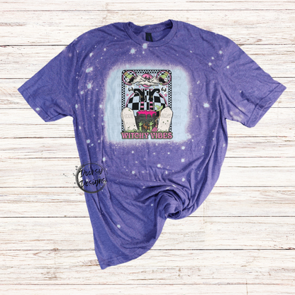 Tarot Card Witchy Vibes Bleached Halloween Shirt