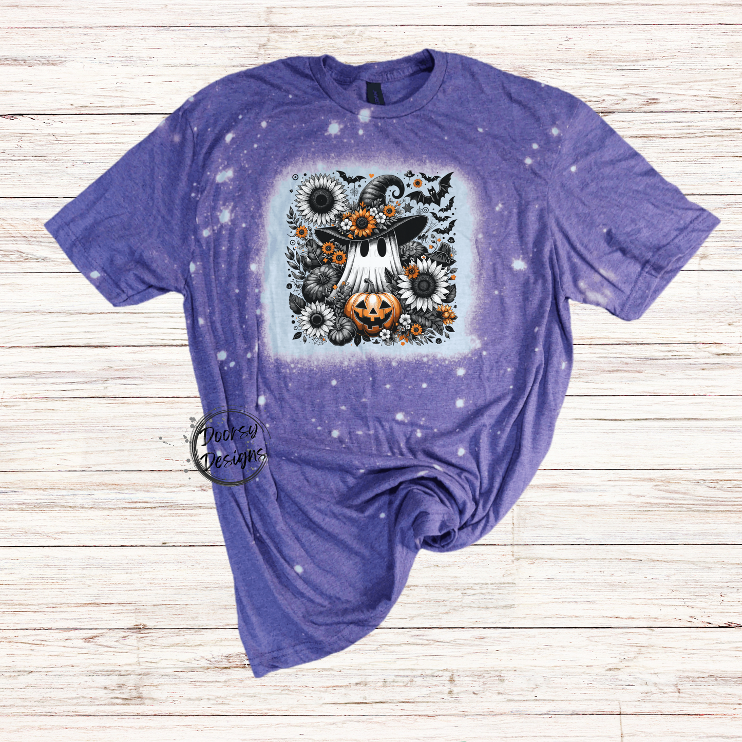 Ghost and Pumpkins Bleached Halloween Shirt