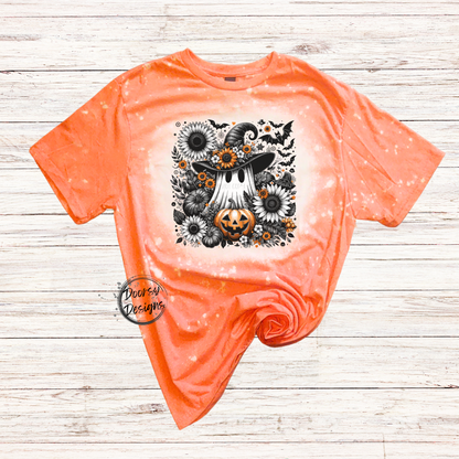 Ghost and Pumpkins Bleached Halloween Shirt