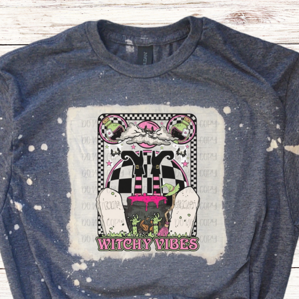 Tarot Card Witchy Vibes Bleached Halloween Shirt