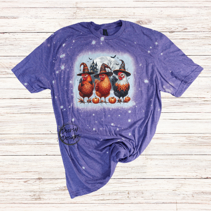 Witch Chickens Bleached Halloween Shirt