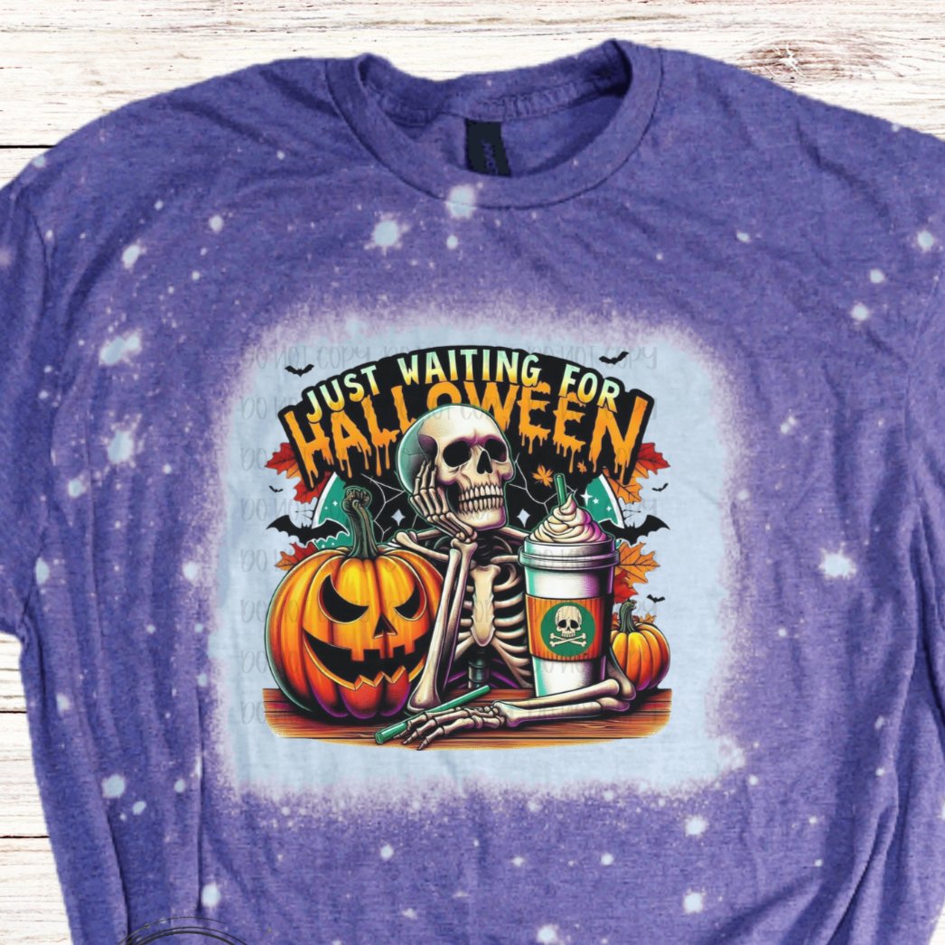 Skeleton Waiting for Halloween Bleached Halloween Shirt