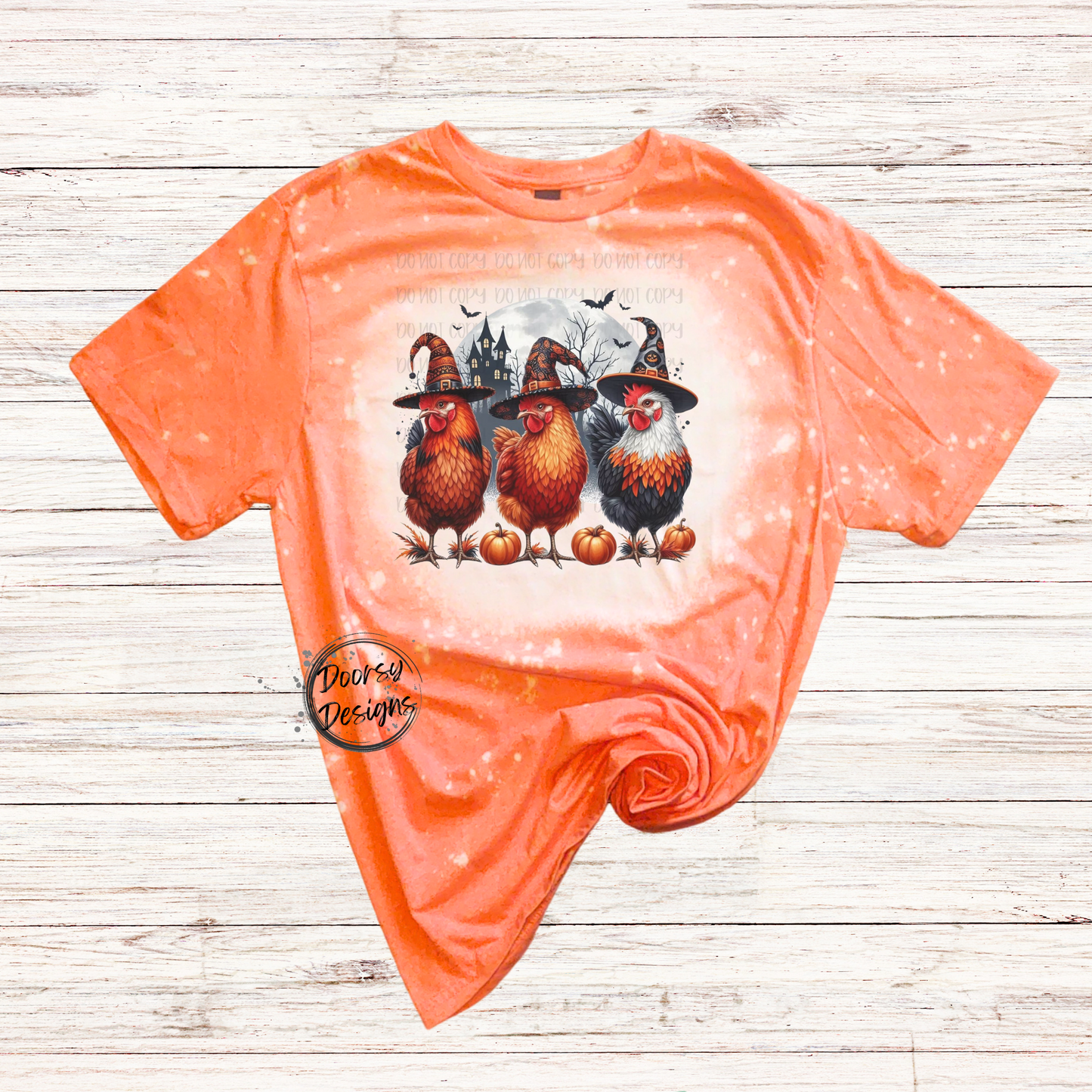 Witch Chickens Bleached Halloween Shirt