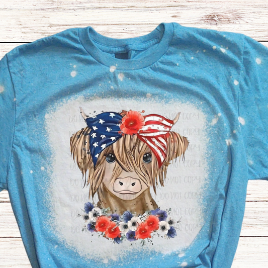 Patriotic Baby Cow Bleached 4th of July Shirt