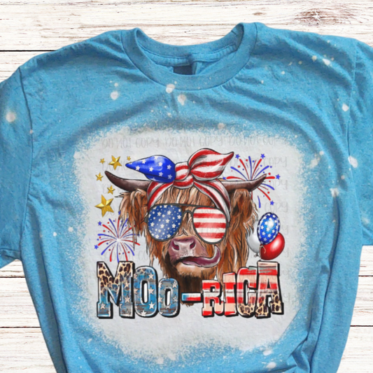 Moo-Rica Highlander Cow Bleached 4th of July Shirt
