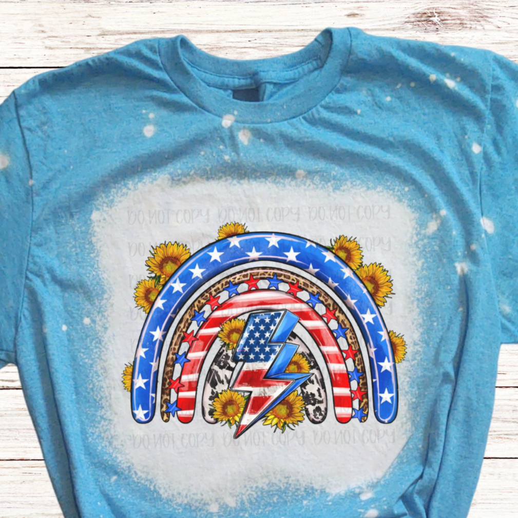 Rainbow 4th of July Shirt with Sunflowers
