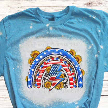 Rainbow 4th of July Shirt with Sunflowers