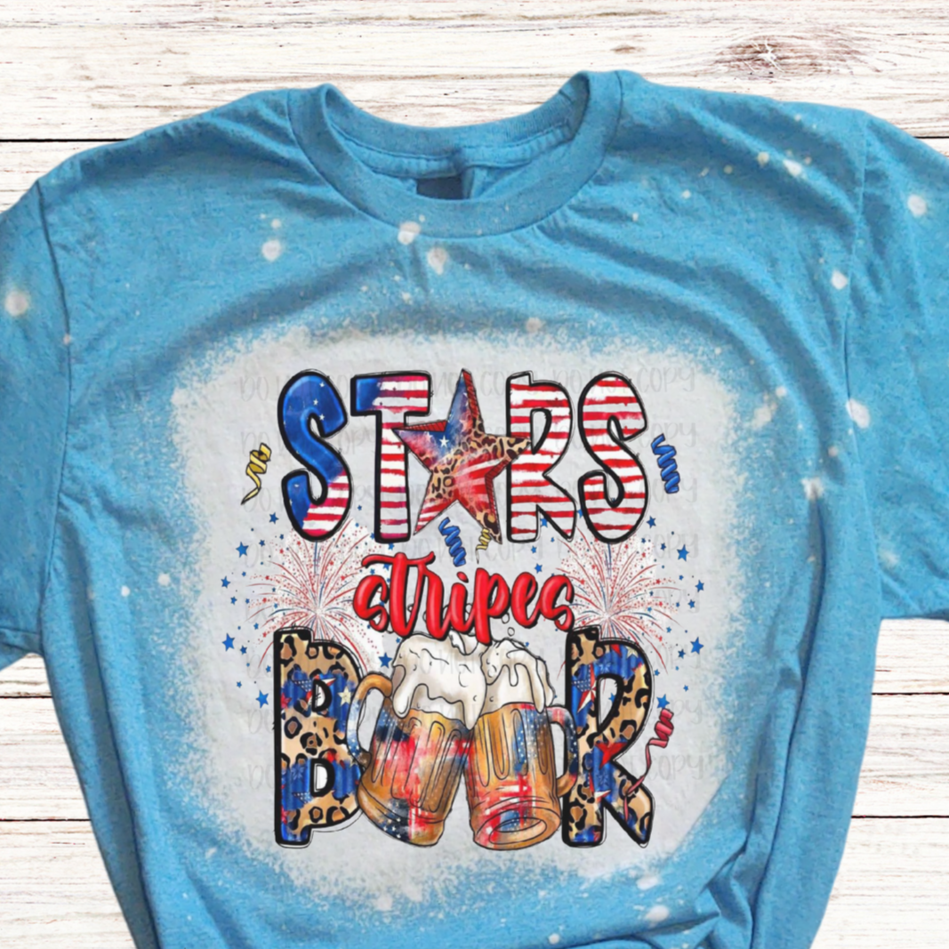Stars, Stripes, and BEER Bleached 4th of July Shirt