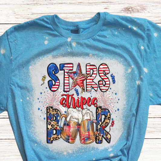 Stars, Stripes, and BEER Bleached 4th of July Shirt