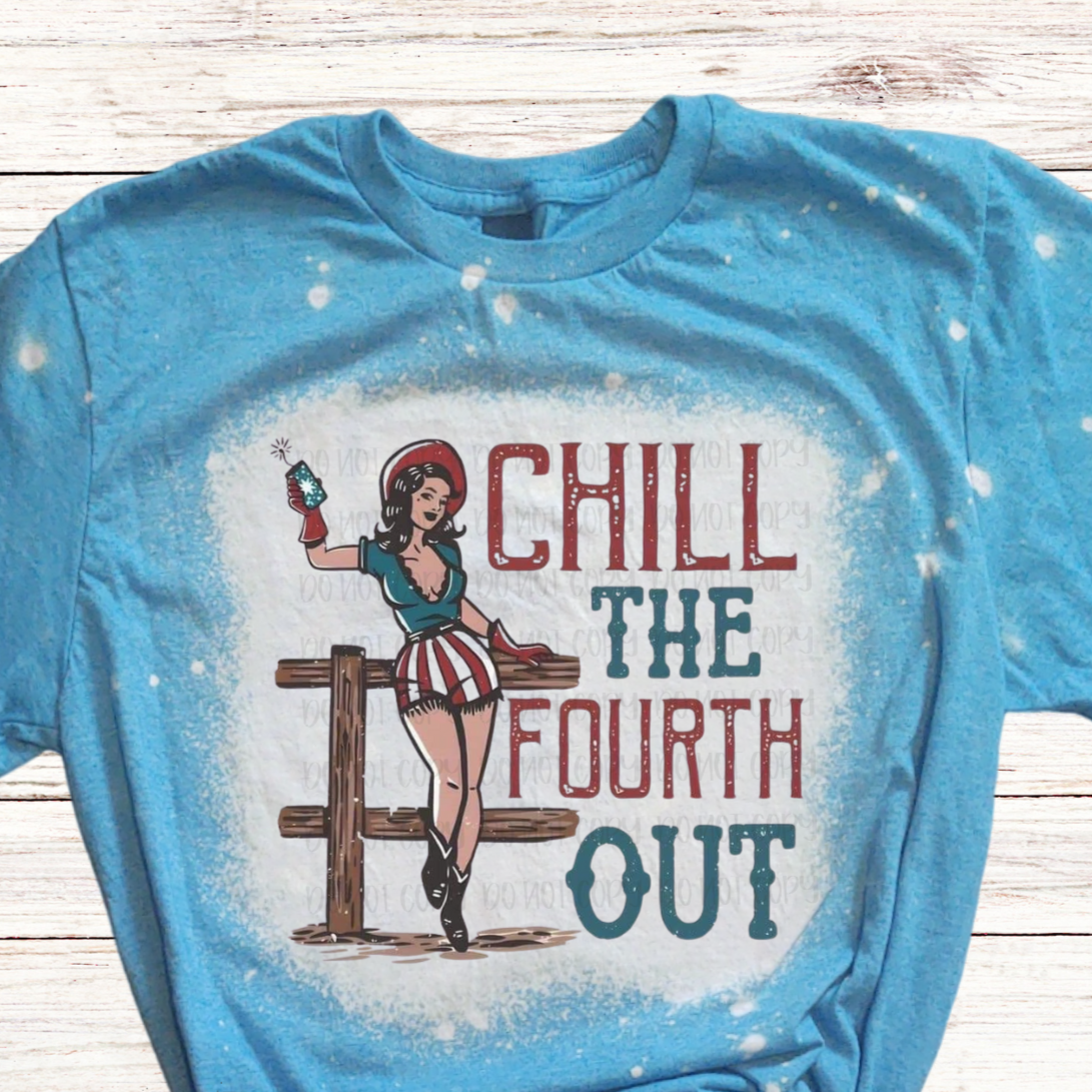 Chill the 4th Out Bleached 4th of July Shirt with Cowgirl