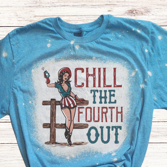 Chill the 4th Out Bleached 4th of July Shirt with Cowgirl