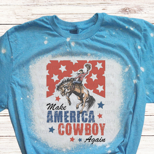 Make America Cowboy Again Bleached 4th of July Shirt