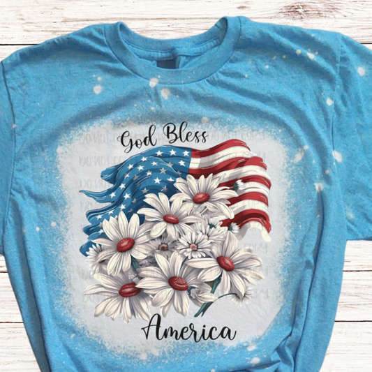 God Bless America 4th of July Shirt with Flowers and US Flag
