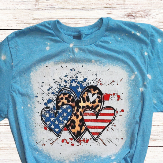 Bleached 4th of July Shirt with Hearts and Leopard Print