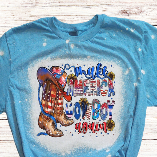 Make America Cowboy Again Bleached 4th of July Shirt
