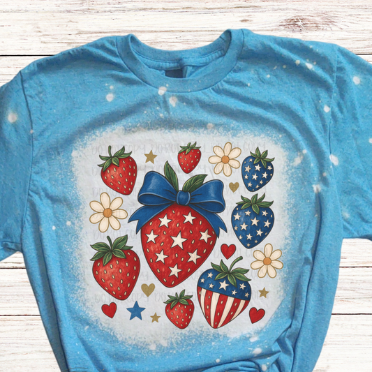 Strawberries Bleached 4th of July Shirt