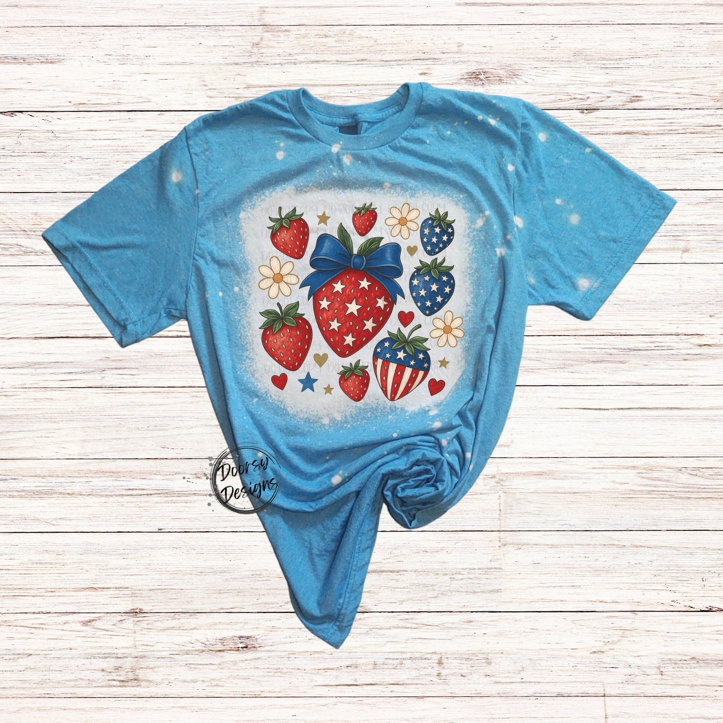 Strawberries Bleached 4th of July Shirt