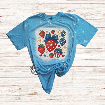 Strawberries Bleached 4th of July Shirt