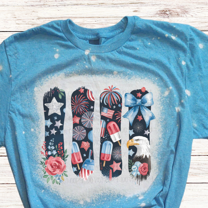 Popsicles and Eagle Bleached 4th of July Shirt