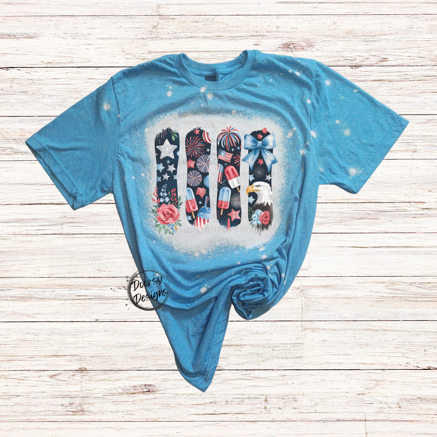 Popsicles and Eagle Bleached 4th of July Shirt