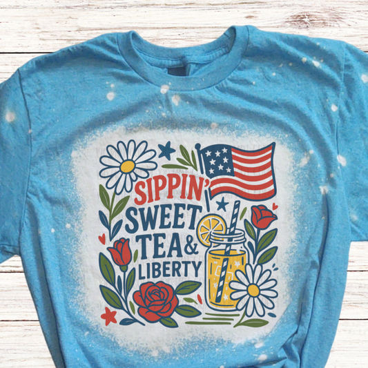 Sweet Tea and Liberty Bleached 4th of July Shirt