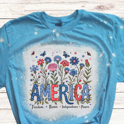America Wildflower Bleached 4th of July Shirt
